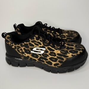 Skechers Women’s Leopard Composite Safety Toe Memory Foam Work Shoes Size 8.5
